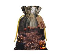 LHBZXMKJ Halloween Pumpkin Graveyard Print Drawstring Present Bags Christmas gifts Wrapping Sacks Pouches for Xmas Party