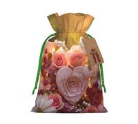 LHBZXMKJ Heart bouquet Print Drawstring Present Bags Christmas gifts Wrapping Sacks Pouches for Xmas Party