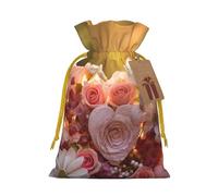 LHBZXMKJ Heart bouquet Print Drawstring Present Bags Christmas gifts Wrapping Sacks Pouches for Xmas Party