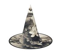 LHBZXMKJ Ink Lotus Painting Print Halloween hat Women Witch Hat Costume Decoration for Festival Carnival Party