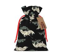 LHBZXMKJ Japanese Crane & Pine Print Drawstring Present Bags Christmas gifts Wrapping Sacks Pouches for Xmas Party
