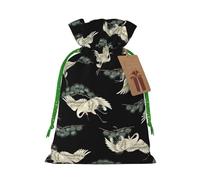 LHBZXMKJ Japanese Crane & Pine Print Drawstring Present Bags Christmas gifts Wrapping Sacks Pouches for Xmas Party