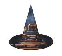 LHBZXMKJ Library Bookcase Print Halloween hat Women Witch Hat Costume Decoration for Festival Carnival Party, Black, 3 PCS