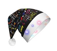 LHBZXMKJ Math Formula Print Christmas Hat Plush Santa Hats LED Light Up Xmas Hats,for Xmas Party Supplies