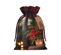 LHBZXMKJ merry christmas palm tree Print Christmas Gifts Bags Plaid Drawstring Bags Christmas Sack Bags for Party Favors, Black, S