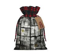 LHBZXMKJ Mosaic black shadow Print Christmas Gifts Bags Plaid Drawstring Bags Christmas Sack Bags for Party Favors