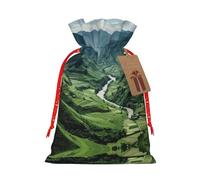 LHBZXMKJ Mountain Valley with Rainbow Print Drawstring Present Bags Christmas gifts Wrapping Sacks Pouches for Xmas Party