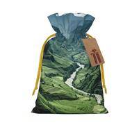 LHBZXMKJ Mountain Valley with Rainbow Print Drawstring Present Bags Christmas gifts Wrapping Sacks Pouches for Xmas Party