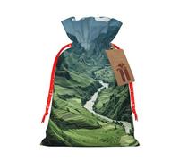 LHBZXMKJ Mountain Valley with Rainbow Print Drawstring Present Bags Christmas gifts Wrapping Sacks Pouches for Xmas Party