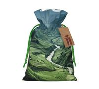 LHBZXMKJ Mountain Valley with Rainbow Print Drawstring Present Bags Christmas gifts Wrapping Sacks Pouches for Xmas Party