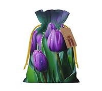 LHBZXMKJ Purple Tulip Print Drawstring Present Bags Christmas gifts Wrapping Sacks Pouches for Xmas Party