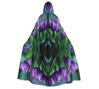 LHBZXMKJ Purple Tulip Print Halloween Cloak Witch Hooded Cloak Christmas Cosplay Party Costume