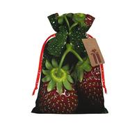 LHBZXMKJ Red Strawberry Fruit Print Drawstring Present Bags Christmas gifts Wrapping Sacks Pouches for Xmas Party , Black, M