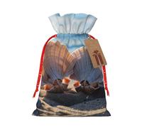 LHBZXMKJ seashells by the seashore Print Drawstring Present Bags Christmas gifts Wrapping Sacks Pouches for Xmas Party , Black, S
