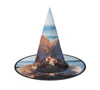 LHBZXMKJ seashells by the seashore Print Halloween hat Women Witch Hat Costume Decoration for Festival Carnival Party, Black, 3 PCS