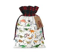 LHBZXMKJ Stylish Learning Alphabets with Dinosaurs Print Christmas Gifts Bags Plaid Drawstring Bags Christmas Sack Bags for Party Favors
