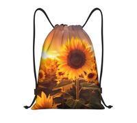 LHBZXMKJ Sunflower and Sunset Print Drawstring Bag Yoga Bag Gym Bag Sack Sport Beach Backpack for Men Women, Black, Medium