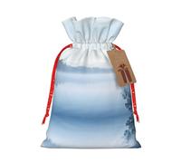 LHBZXMKJ Tranquil water Print Drawstring Present Bags Christmas gifts Wrapping Sacks Pouches for Xmas Party , Black, M