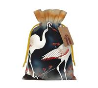 LHBZXMKJ two Japanese cranes flying traditional painting Print Drawstring Present Bags Christmas gifts Wrapping Sacks Pouches for Xmas Party