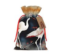 LHBZXMKJ two Japanese cranes flying traditional painting Print Drawstring Present Bags Christmas gifts Wrapping Sacks Pouches for Xmas Party