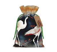 LHBZXMKJ two Japanese cranes flying traditional painting Print Drawstring Present Bags Christmas gifts Wrapping Sacks Pouches for Xmas Party