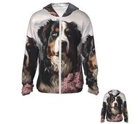 LHCVSFGW Bernese Mountain Dog Sun Protection Hoodie Jacket Full Zip Long Sleeve Fishing Shirts With Pockets Sun Shirts, Black, Large