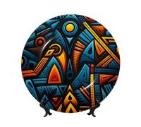 LHCVSFGW Bone China Decorative Plate African style textile pattern Ceramic Decorative Plate with Display Stand Round Dinner Plates 8in Hanging Ceramic Ornaments Art Crafts for Office Wall Home Decor