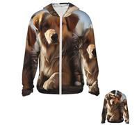 LHCVSFGW Cats and Dogs Sun Protection Hoodie Jacket Full Zip Long Sleeve Fishing Shirts With Pockets Sun Shirts, Black, XXL