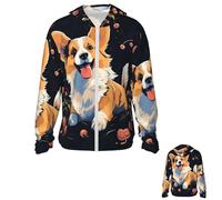 LHCVSFGW Corgi dog on dark background Sun Protection Hoodie Jacket Full Zip Long Sleeve Fishing Shirts With Pockets Sun Shirts, Black, Large