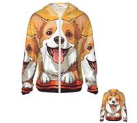 LHCVSFGW Cute corgi dog Sun Protection Hoodie Jacket Full Zip Long Sleeve Fishing Shirts With Pockets Sun Shirts, Black, XL