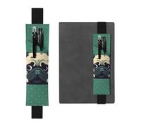 LHCVSFGW Elastic Pen Holder for Notebook Bookmark PU Leather Pencil Holder with Adjustable Band Pen Sleeve Pouch Pug Green Polka Dot Pencil Case Pencil Pouch for Planners Binders Books