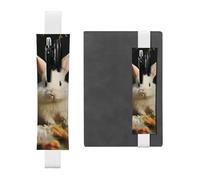 LHCVSFGW Elastic Pen Holder for Notebook Bookmark PU Leather Pencil Holder with Adjustable Band Pen Sleeve Pouch White rabbit and lilies Pencil Case Pencil Pouch for Planners Binders Books