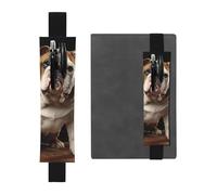 LHCVSFGW Elastic Pen Holder for Notebook Bookmark PU Leather Pencil Holder with Adjustable Band Pen Sleeve Pouch English-Bulldog Pencil Case Pencil Pouch for Planners Binders Books