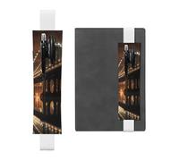 LHCVSFGW Elastic Pen Holder for Notebook Bookmark PU Leather Pencil Holder with Adjustable Band Pen Sleeve Pouch New York Manhattan Bridge Night Pencil Case Pencil Pouch for Planners Binders Books