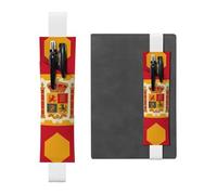 LHCVSFGW Elastic Pen Holder for Notebook Bookmark PU Leather Pencil Holder with Adjustable Band Pen Sleeve Pouch Spanish flag pattern Pencil Case Pencil Pouch for Planners Binders Books