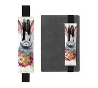 LHCVSFGW Elastic Pen Holder for Notebook Bookmark PU Leather Pencil Holder with Adjustable Band Pen Sleeve Pouch Watercolor rabbit and flowers Pencil Case Pencil Pouch for Planners Binders Books