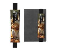 LHCVSFGW Elastic Pen Holder for Notebook Bookmark PU Leather Pencil Holder with Adjustable Band Pen Sleeve Pouch Cute Squirrel Eating Nuts Pencil Case Pencil Pouch for Planners Binders Books