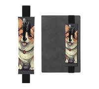 LHCVSFGW Elastic Pen Holder for Notebook Bookmark PU Leather Pencil Holder with Adjustable Band Pen Sleeve Pouch Cute corgi dog illustration Pencil Case Pencil Pouch for Planners Binders Books