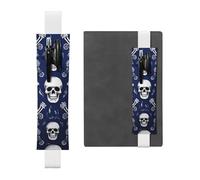 LHCVSFGW Elastic Pen Holder for Notebook Bookmark PU Leather Pencil Holder with Adjustable Band Pen Sleeve Pouch Blue skull and bones Pencil Case Pencil Pouch for Planners Binders Books
