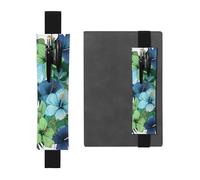 LHCVSFGW Elastic Pen Holder for Notebook Bookmark PU Leather Pencil Holder with Adjustable Band Pen Sleeve Pouch Green and blue hibiscus flowers Pencil Case Pencil Pouch for Planners Binders Books