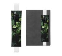 LHCVSFGW Elastic Pen Holder for Notebook Bookmark PU Leather Pencil Holder with Adjustable Band Pen Sleeve Pouch Green Leaves Pattern Pencil Case Pencil Pouch for Planners Binders Books