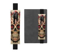 LHCVSFGW Elastic Pen Holder for Notebook Bookmark PU Leather Pencil Holder with Adjustable Band Pen Sleeve Pouch Red rose sugar skull Pencil Case Pencil Pouch for Planners Binders Books
