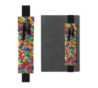 LHCVSFGW Elastic Pen Holder for Notebook Bookmark PU Leather Pencil Holder with Adjustable Band Pen Sleeve Pouch Bright Geometric Shapes Pencil Case Pencil Pouch for Planners Binders Books