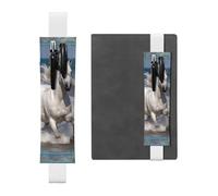LHCVSFGW Elastic Pen Holder for Notebook Bookmark PU Leather Pencil Holder with Adjustable Band Pen Sleeve Pouch White horse running on the sea Pencil Case Pencil Pouch for Planners Binders Books