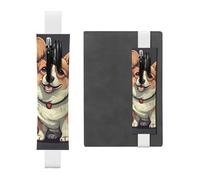 LHCVSFGW Elastic Pen Holder for Notebook Bookmark PU Leather Pencil Holder with Adjustable Band Pen Sleeve Pouch Cute corgi dog illustration Pencil Case Pencil Pouch for Planners Binders Books