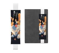 LHCVSFGW Elastic Pen Holder for Notebook Bookmark PU Leather Pencil Holder with Adjustable Band Pen Sleeve Pouch Corgi dog on dark background Pencil Case Pencil Pouch for Planners Binders Books