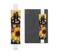 LHCVSFGW Elastic Pen Holder for Notebook Bookmark PU Leather Pencil Holder with Adjustable Band Pen Sleeve Pouch Cartoon sloth sitting on sunflower Pencil Case Pencil Pouch for Planners Binders Books