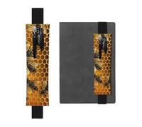 LHCVSFGW Elastic Pen Holder for Notebook Bookmark PU Leather Pencil Holder with Adjustable Band Pen Sleeve Pouch Bees on hive Pencil Case Pencil Pouch for Planners Binders Books