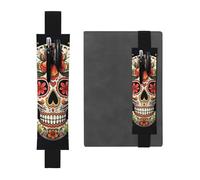 LHCVSFGW Elastic Pen Holder for Notebook Bookmark PU Leather Pencil Holder with Adjustable Band Pen Sleeve Pouch Colorful Sugar Skull Pencil Case Pencil Pouch for Planners Binders Books