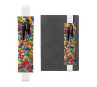 LHCVSFGW Elastic Pen Holder for Notebook Bookmark PU Leather Pencil Holder with Adjustable Band Pen Sleeve Pouch Bright Geometric Shapes Pencil Case Pencil Pouch for Planners Binders Books
